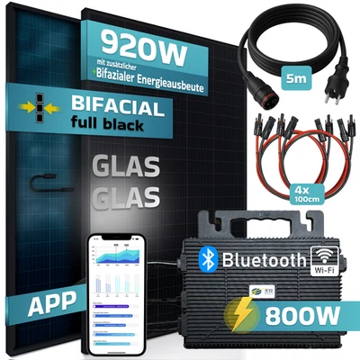 SUNNIVA® Balkonkraftwerk 920W/800W Solaranlage Astro Energy BIFAZIAL FULLBLACK