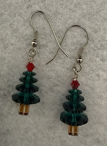 Christmas Tree Earrings Made With Swarovski Crystal Beads Dark Green