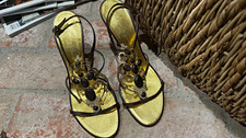 Giuseppe Zanotti Leather Strappy Open Toe Ankle Strap Heels Brown/Gold 10B