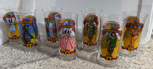 The Wizard of Oz 50th Anniversary Glasses Set 7 1989 Coca-Cola Collector Series