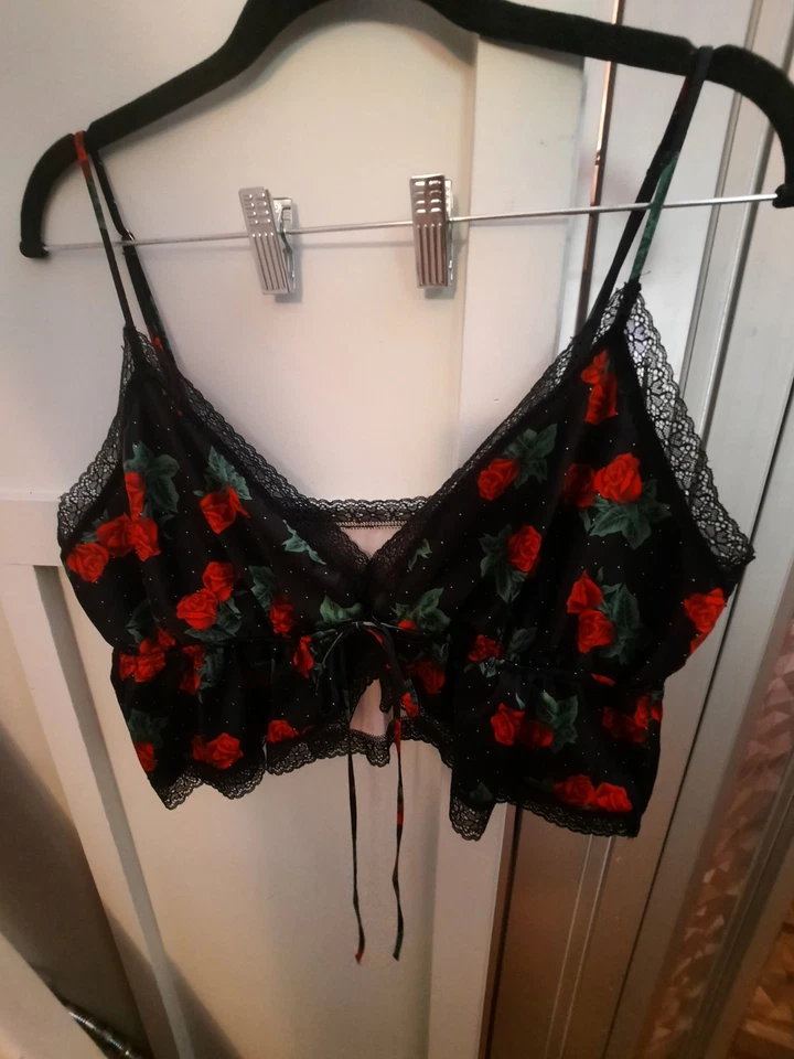 XL Betsey Johnson + Parade Blace Encaje Rosa Lunares Fly Away Cami Foto 3 de 4