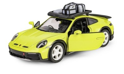 KINSMART PORSCHE 911 RALLYE GELB WITH ROOF RACK 1:36 DIE CAST METAL MODEL NEU 