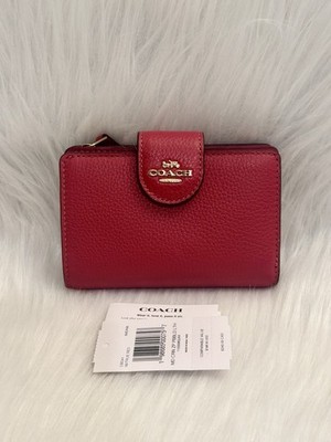 NWT Coach Medium Corner Zip Wallet In Pebble Leather CBO41  True Red