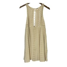 Free People 6 Wherever You Go Tan Embroidered Crochet Fit & Flare Mini Dress