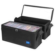 CD Case Holder with Handles and Clear Lid, 2-Pack Black   CD Storage Box w