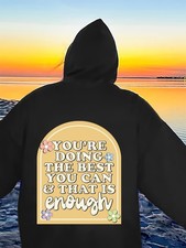 Interesting Sports Pattern Print Kangaroo Pocket Drawstring Hoodie Womens