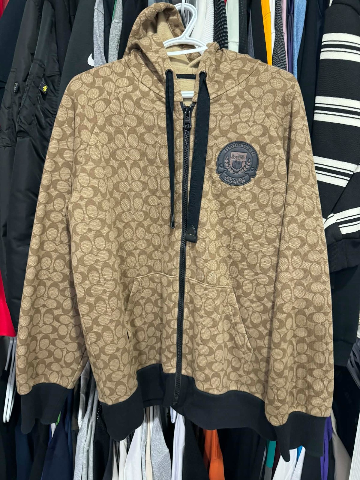 Coach Signature Zip Hoodie with leather patch. size Large Mens