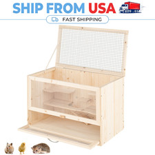 Wooden Hamster Cage Pet Habitat Playpen w/ Mesh Flip Roof Multi-Ladder Areas