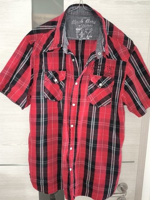 Much More - Herren Hemd Kurzarm - Rot/Schwarz/Weiß Kariert - Druckknöpfe - Top