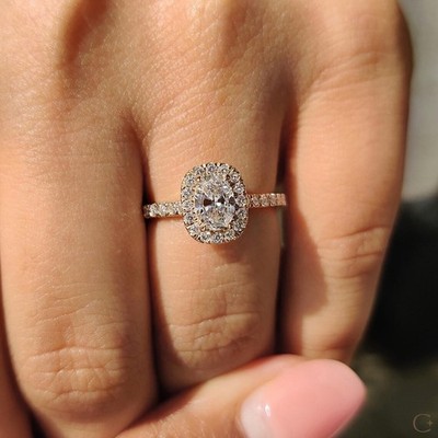 Oval Lab Grown Diamond Halo Engagement Ring Yellow Gold Pave Bridal 0.50 2.00CT