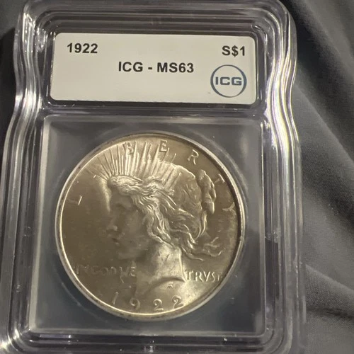 1922 Peace Silver Dollar $1 – ICG MS63 – Choice Mint State – Bright Luster – 90%