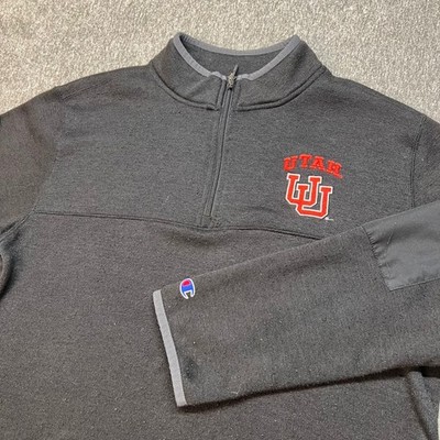 Champion University of Utah Utes Quarter Zip Pullover Mens Large Black Knit L