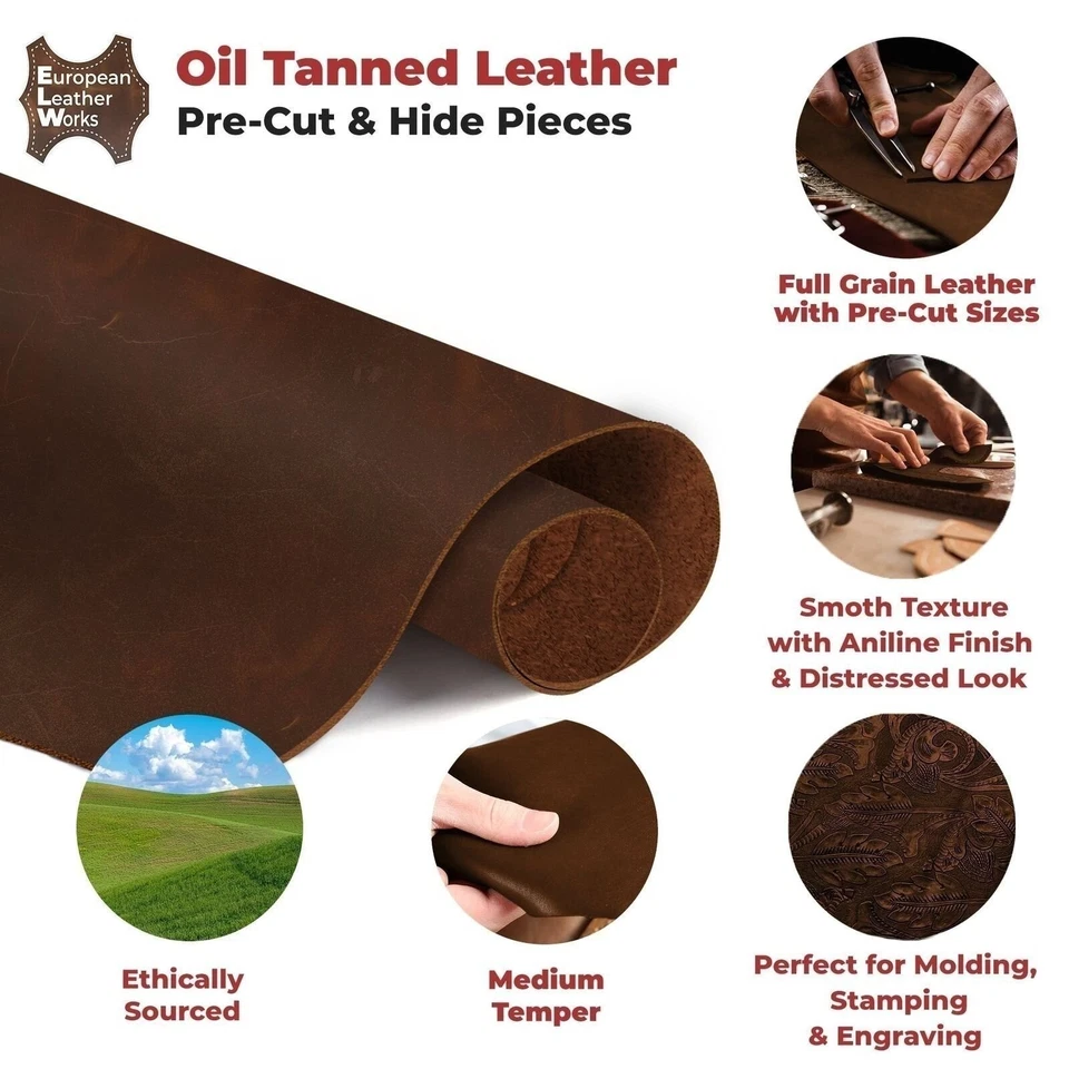 ELW 9-10 oz (3.6-4mm) Heavy Weight Oil Tanned Cowhide Full Grain Leather - Image 3 of 4