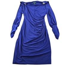 Lauren Ralph Lauren Evening Cocktail Dress Women's 10 Blue Ruched Split Sleeve