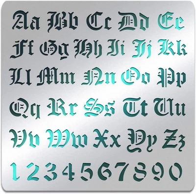 Buchstabenschablonen Aus Mattem Metall, Gotische A Bis Z-Alphabet- Und Zahlensch - Bild 1 von 4
