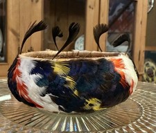 Beautiful Fully Feathered Pomo Basket with Quail Topknots