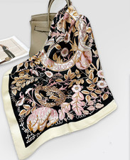 100 Mulberry Silk Scarf Shawl 90X90cm Bandanna Gray cashew Print Square Wrap