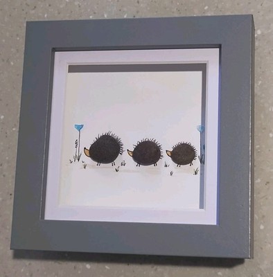 Pebble Hedgehog Farm / Country Art Wall Picture 12cm Amazing Gift! Hand Crafted