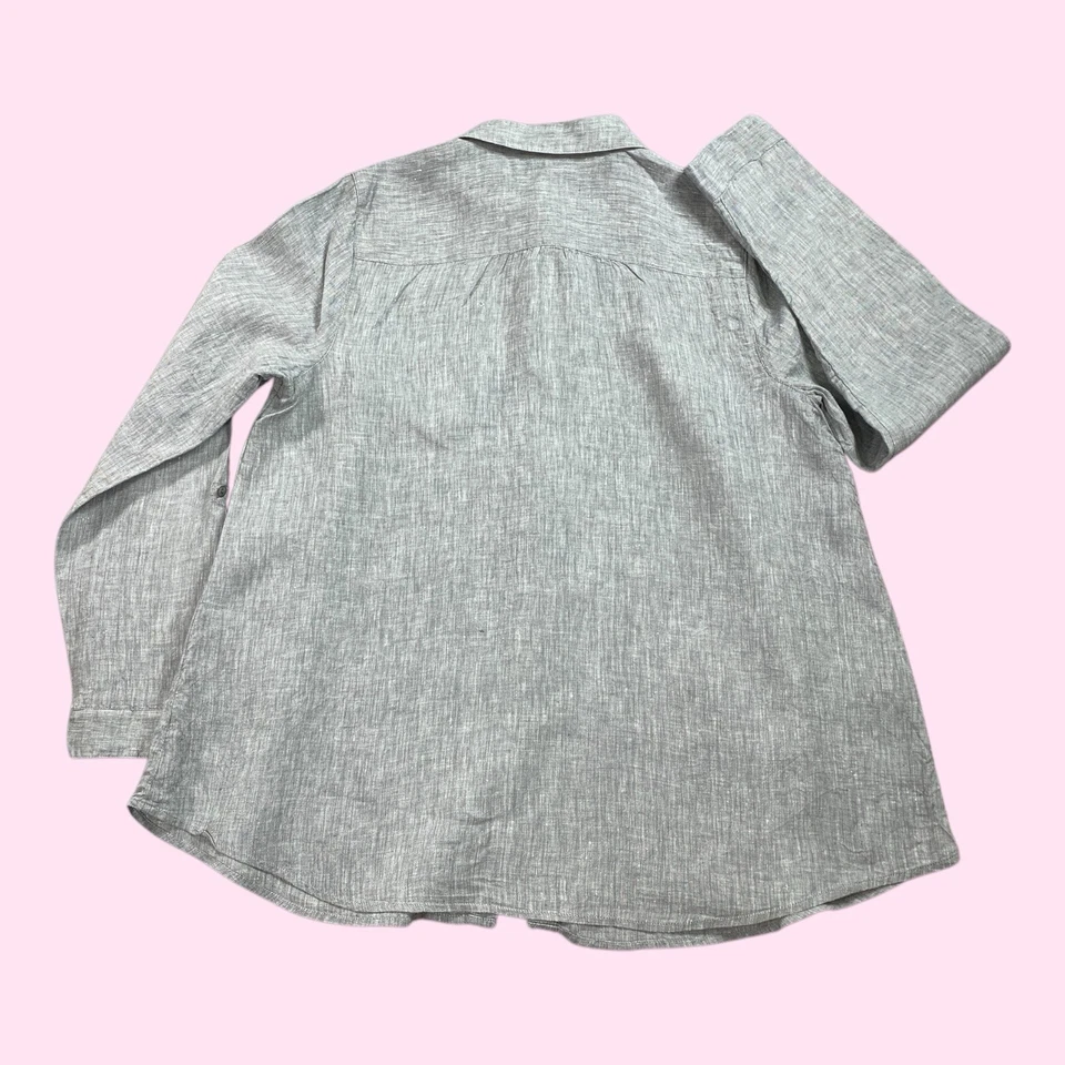 J. Jill Shirt Womens L Tall Heather Gray Linen Button Up Long Sleeve Love Linen - Image 2 of 4