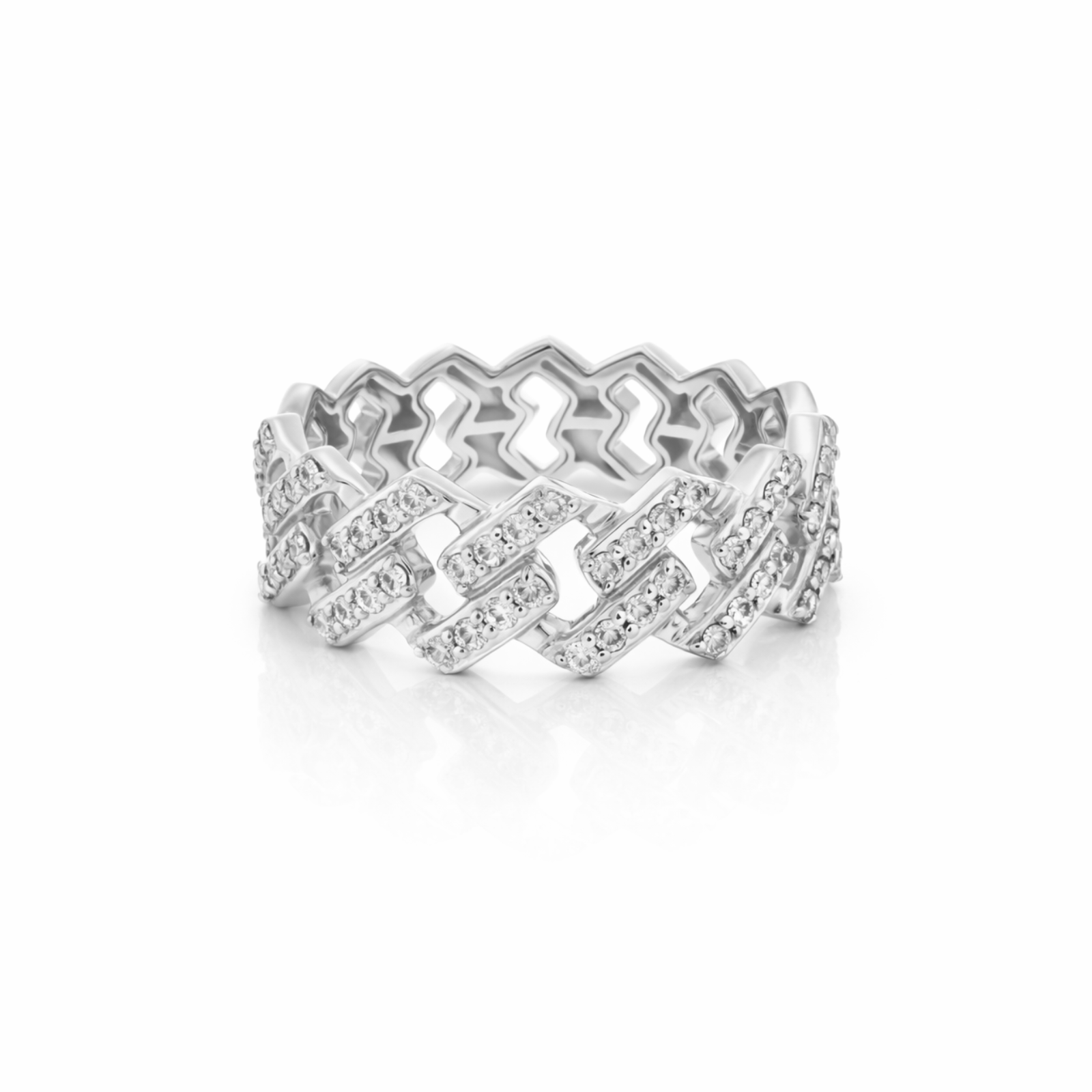 Men's 14k White Gold Genuine Diamond 8 MM Cuban Link Pinky Ring Band 0.61 Ct