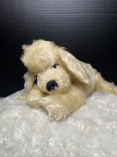 Vintage Dog Plush Poodle Puppy Rattle Closed Eyes Mohair Stuffed Antique Toy 10"