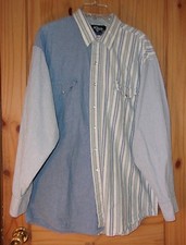 Roper Rodeo Bue Chambray & Striped Pearl Snap Shirt USA Made, Mens XXL