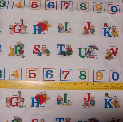BTY 123 ABC III Alphabet White Cotton Fabric Freedom By The Yard FAFF495-1 
