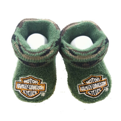 Harley-Davidson Baby Infant Booties 0-3M - Boys Crib Shoes Green Camo Logo Shoes - Picture 1 of 1