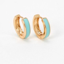 Claire's Gold Blue Enamel 15MM Huggie Hoop Earrings G131424-1 LOC. BIN 1