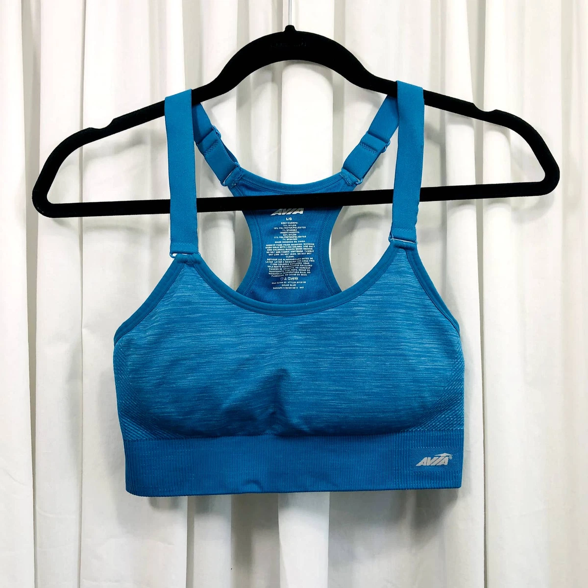 Avia Womens Active Low Support Racerback Padded Workout Sports Bra Blue  Size L