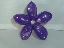 PURPLE PLASTIC RHINESTONE FLOWER HAIR CLIP BARRETTE HAIR ACCESSORY