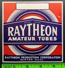 Vintage Raytheon Amateur Tubes Car Auto Newton Mass Label (Minor Wear Spot)