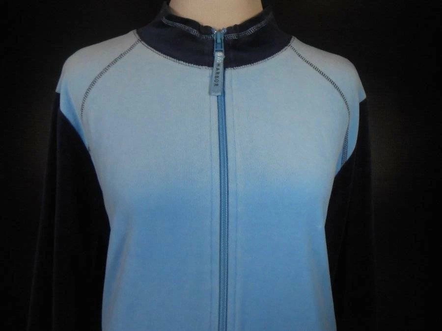 Beautiful Women's XL Sag Harbor Blue Velvet Exterior LS Zipper Warm-Up Jacket - Image 2 of 4
