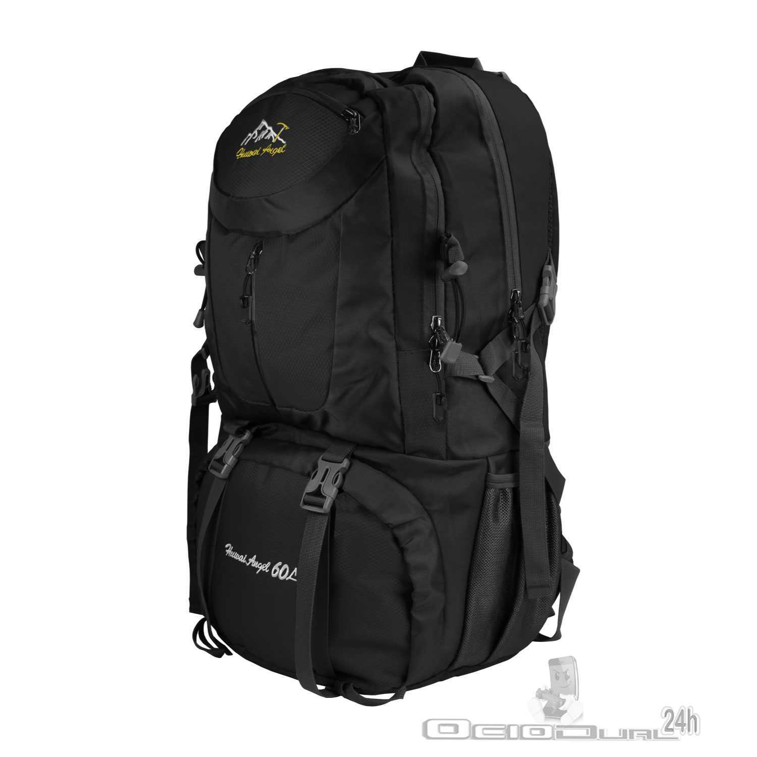 Mochila de Senderismo Bolsa Resistente al Agua Multibolsillo 60L Negro