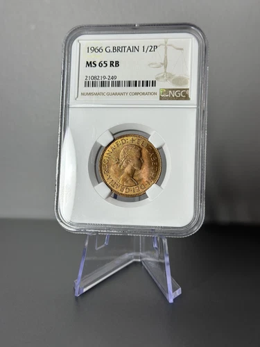 1966 Great Britain 1/2 Penny NGC MS 65 RB with Greenish Toning!