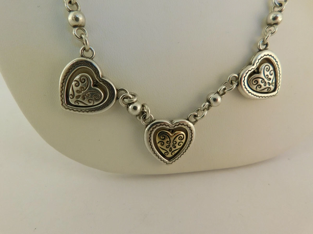 BRIGHTON Silver Tone Pink Rhinestone Heart Necklace | eBay