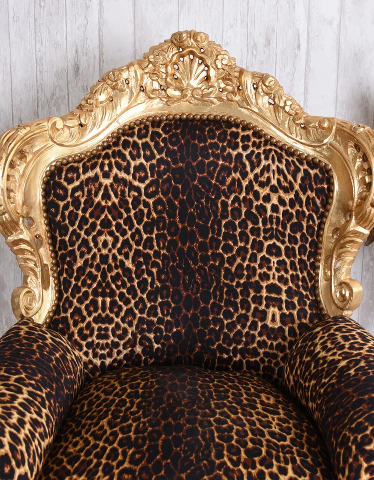 Fauteuil Baroque Trône Royal En Leopard Fauteuil De Luxe Avec Accoudoirs - Photo 4/4