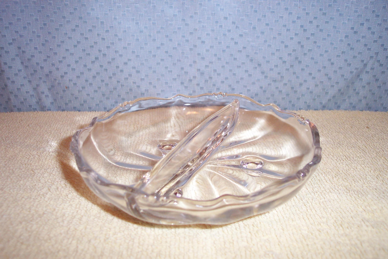 CRYSTAL GLASS FOOTED 2 PART RELISH DISH HEISEY GLASS WAVERLY PATTERN eBay