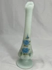 Vintage Fenton Bud Vase Pale Blue Satin Glass Hand-Painted Signed by Sue Foster
