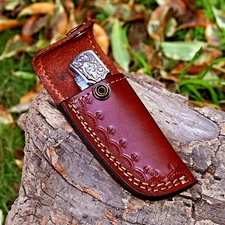 GENUINE LEATHER SHEATH CUSTOM HANDCRAFT FOR FOLDING BLADE KNIFE / HOLSTER 1583