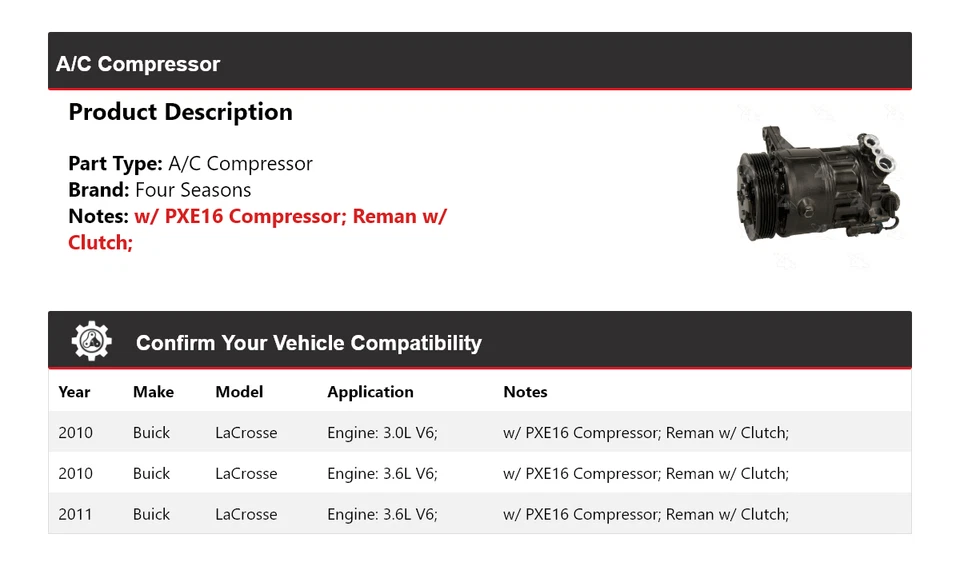 Compresor de aire acondicionado Buick LaCrosse 2010-2011 4 estaciones Foto 2 de 4