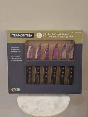 Tramontina 6 Piece Jumbo Steak Knives Set Stainless Steel Serrated Blades NEW