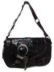 Christian Dior Gaucho Saddle Bag Shoulder Dark Brown Patent Leather Women #T694