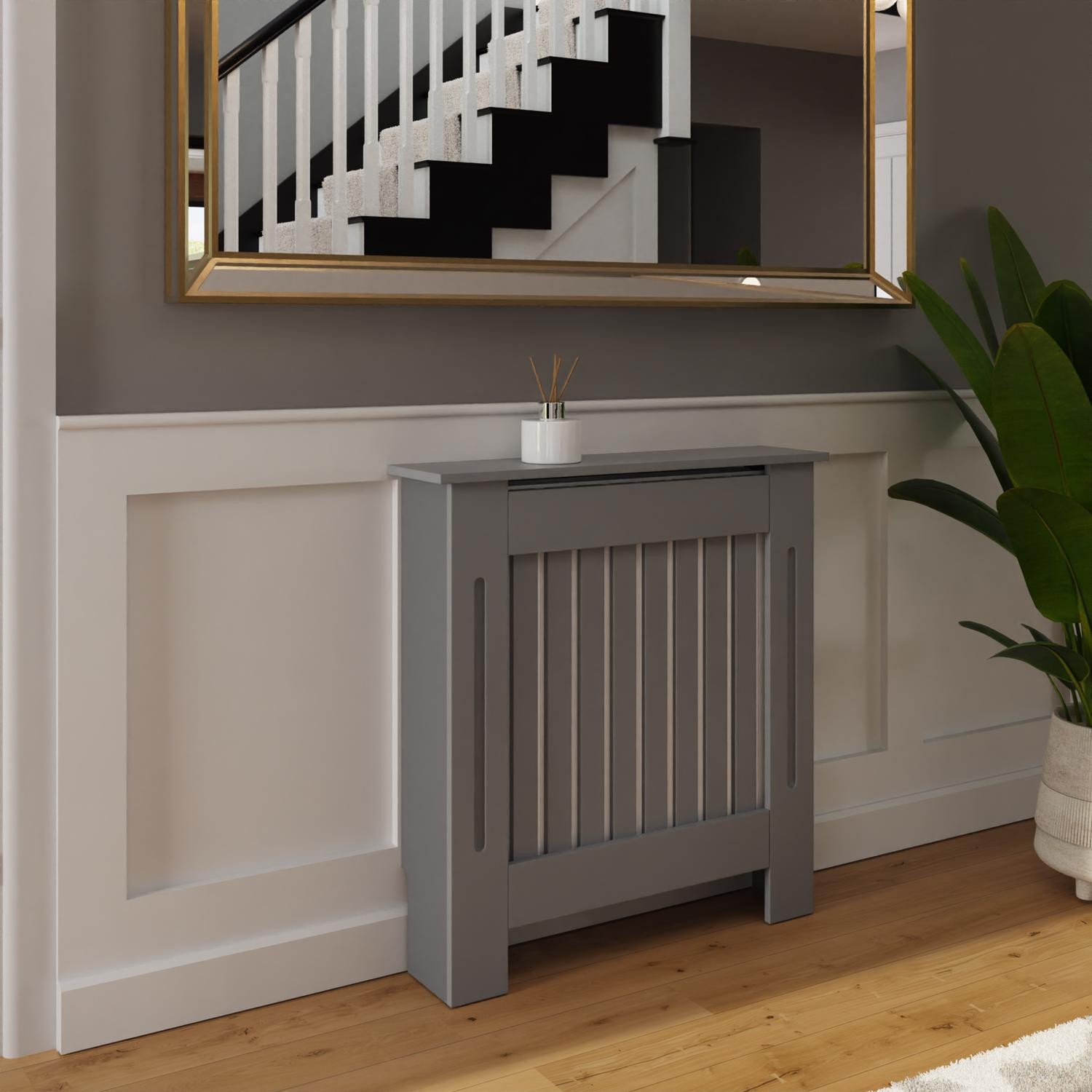 FWStyle Vertical Slat Small MDF Grey Radiator Cover Elegant Home Décor Solution