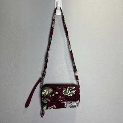 Vera Bradley Iconic RFID All in One Crossbody Wristlet Bordeaux Blooms Pattern