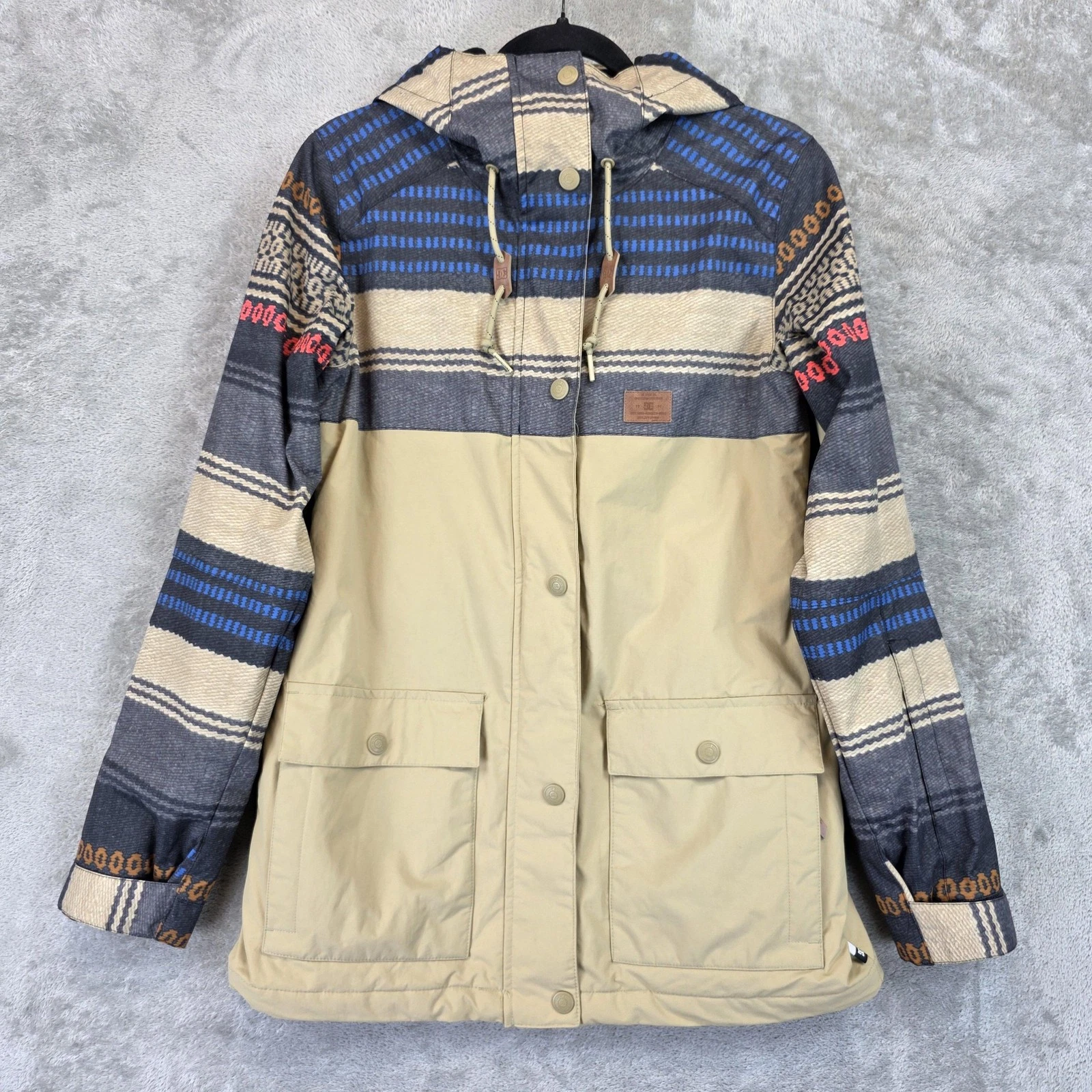 DC Shoes Cruiser Jacket Mens Small Beige Striped Hooded Waterproof Ski Snow 10K