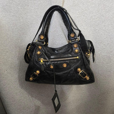 BALENCIAGA Giant 21 City Black Gold Lambskin 2Way Shoulder Bag 173084 38cm