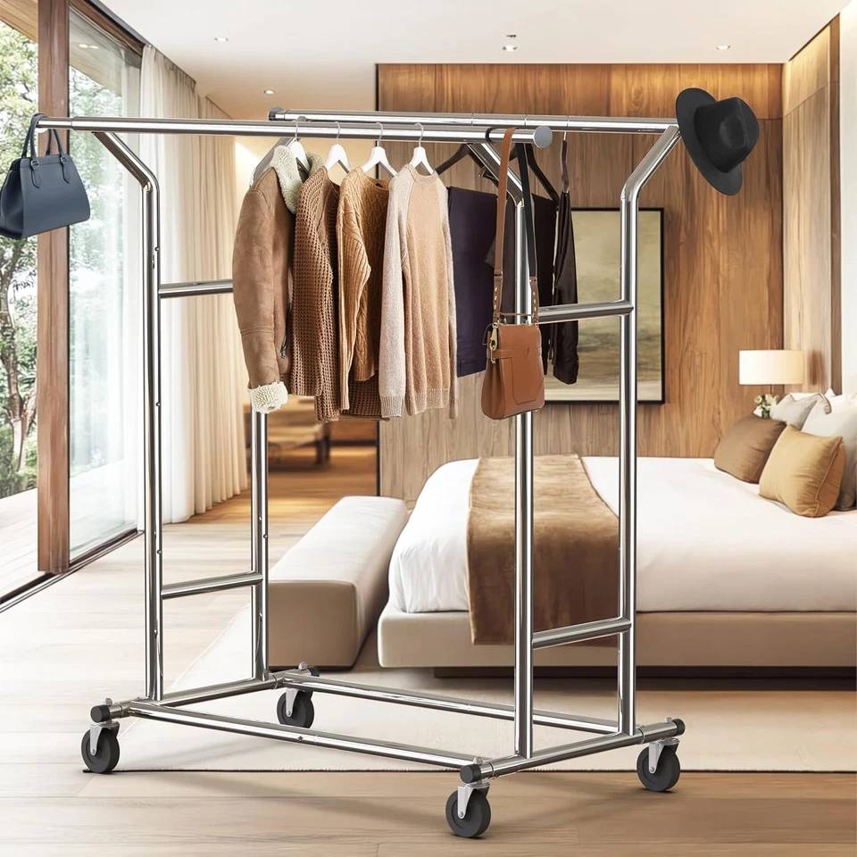 Simple Houseware Heavy Duty Double Rail Clothing Garment Rack, Holds Chrome  - Image 2 of 4