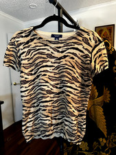 Womens Small Tiger Chaps Short Sleeve 100% Cotton Sweater Knit