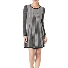 PRANA Whitley Knit Sweater Dress Gray Black Striped Size Medium
